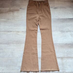 NO ONE ELSE Brown High Rise Flare Jeans Womens 25 Frayed Hem Raw Edge